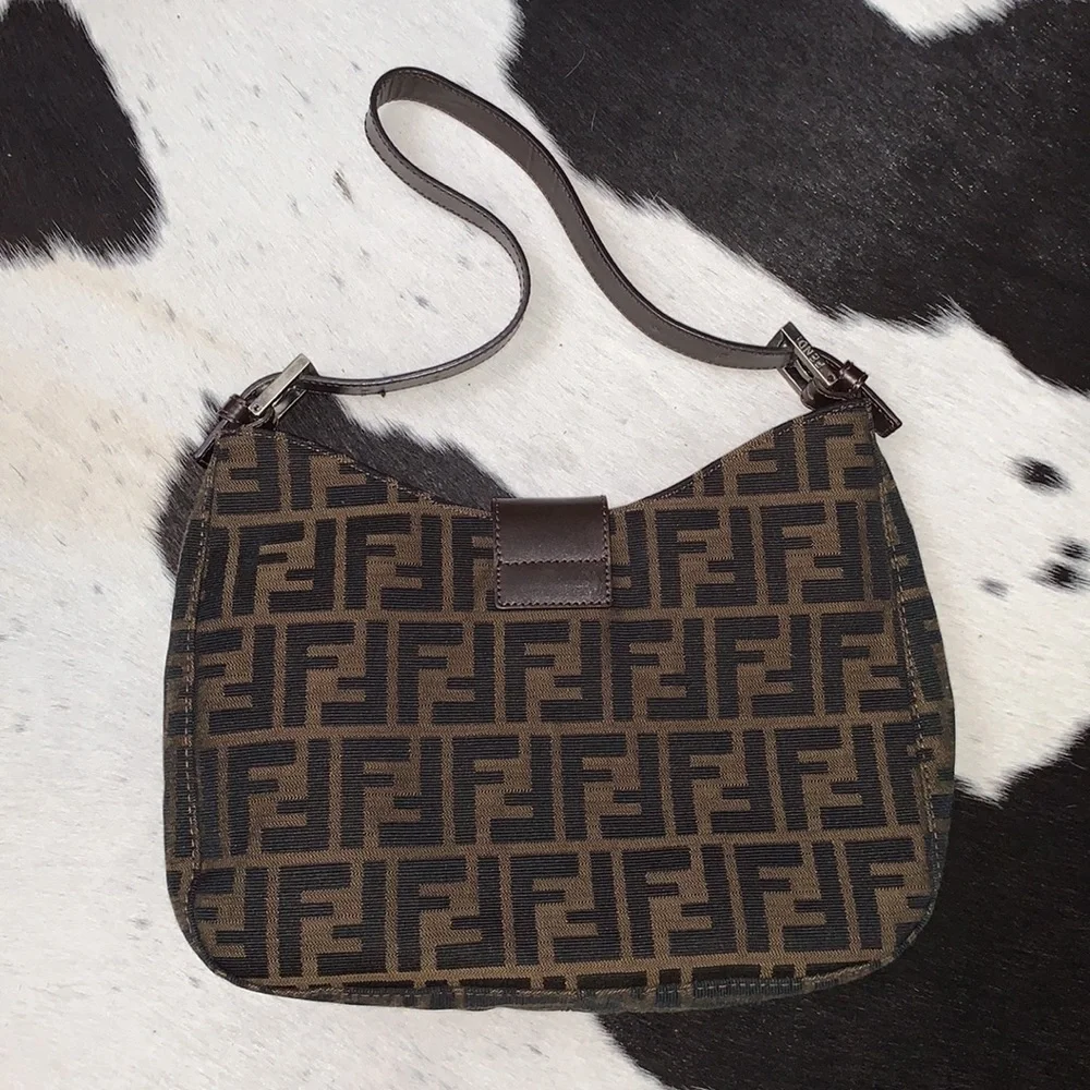 Fendi Zucca Canvas Baguette Shoulder Hobo Bag